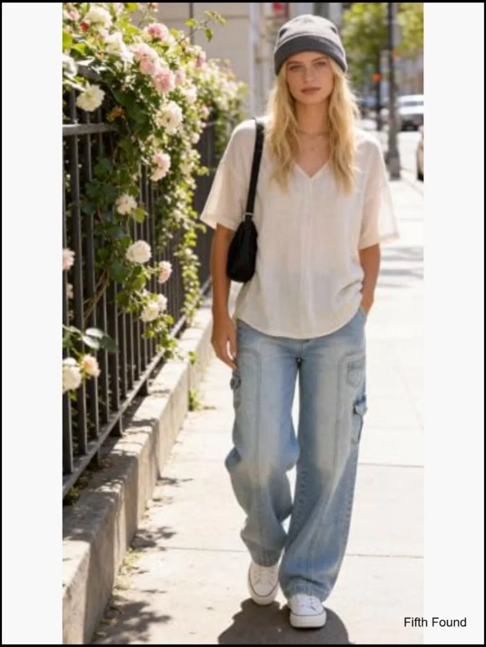 Stretchy Wide Leg Cargo Jeans with Pockets High Rise Casual Trousers